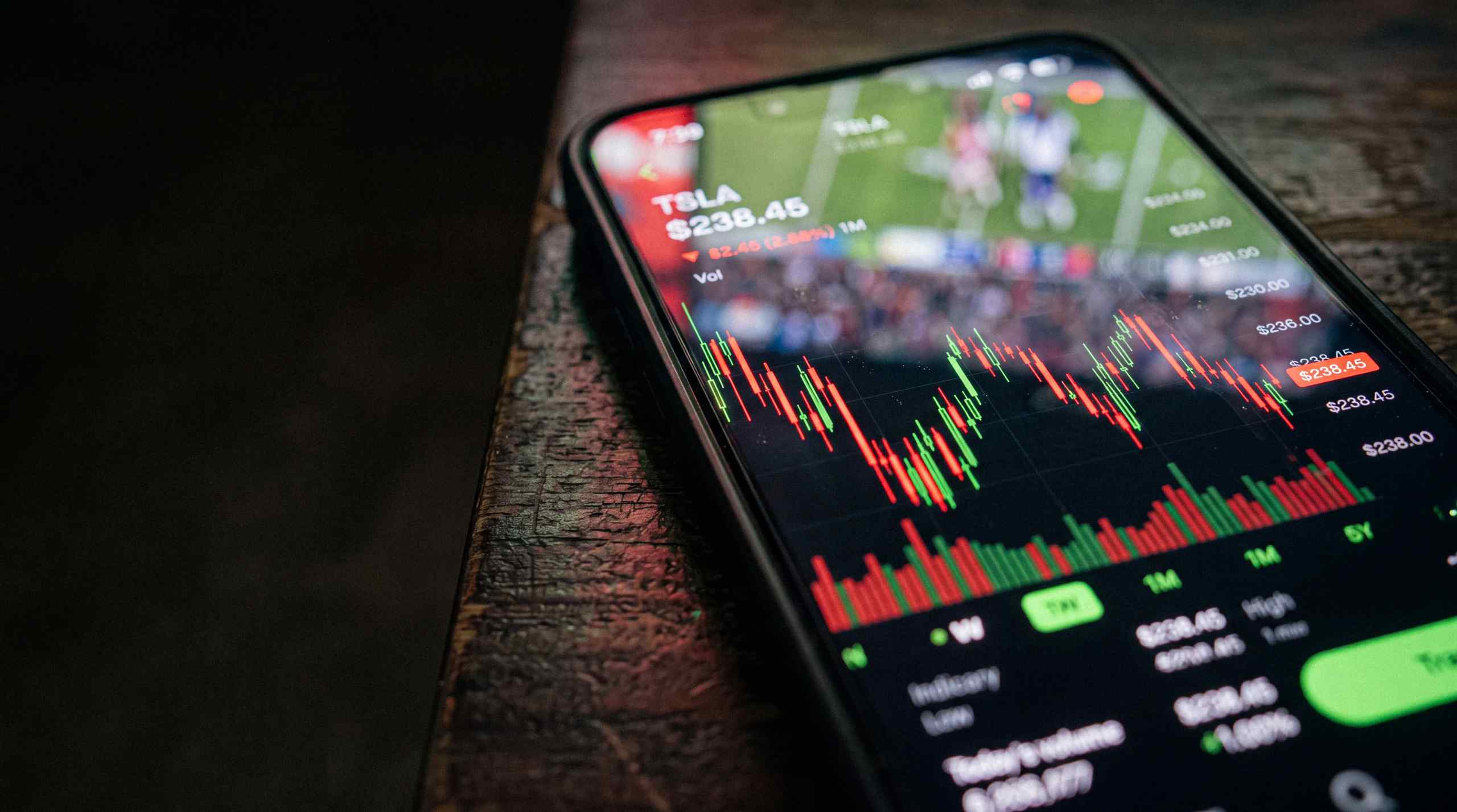 A Tesla (TSLA) performance chart on a mobile phone.